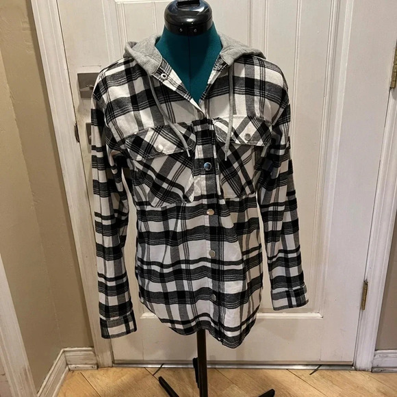 H&M Flannel Hooded Snap Shirt - Picture 8 of 10